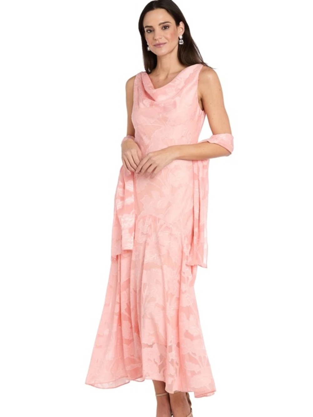NWT R&M Women’s Size 16 Pink Maxi Dress with Scarf